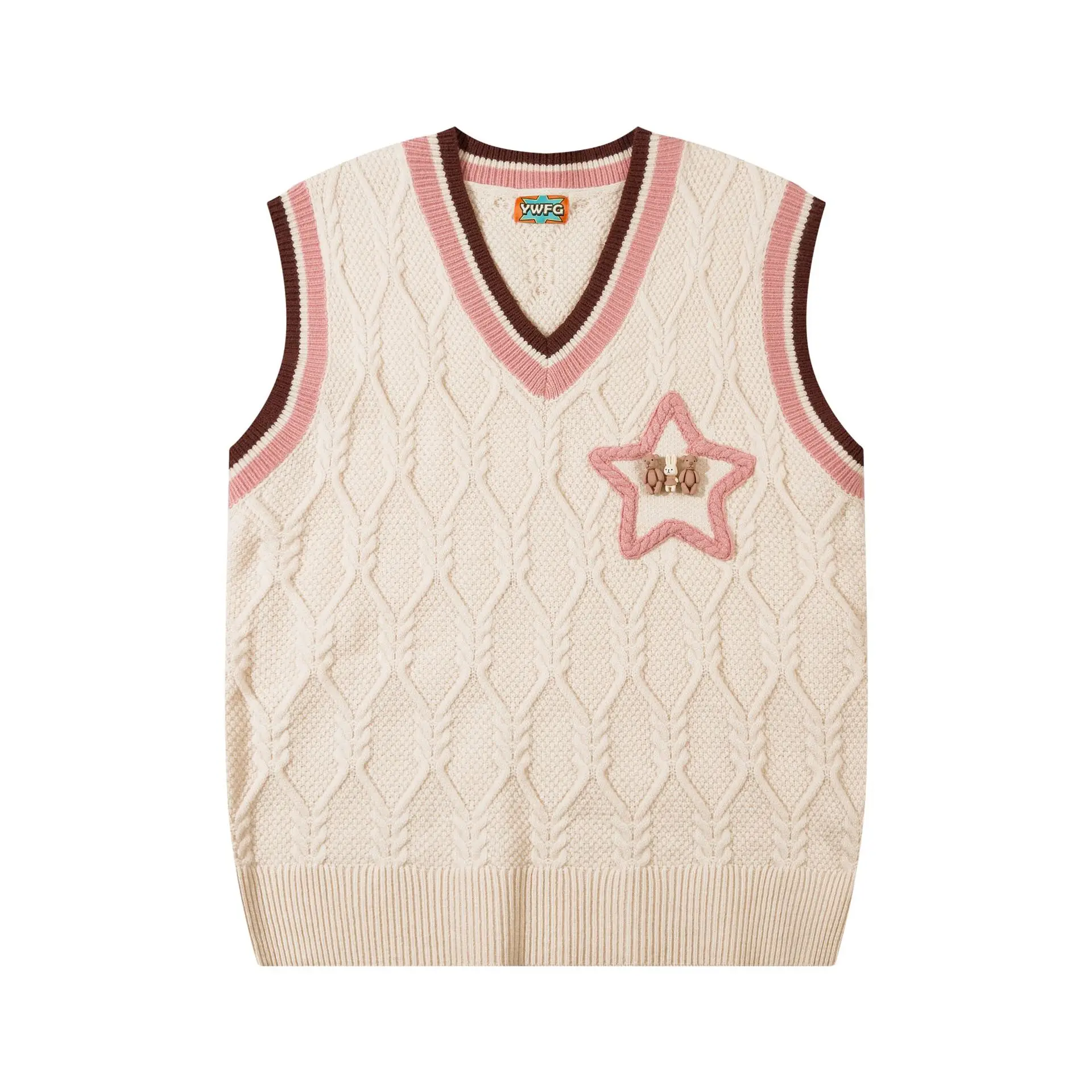 Description Picture 6 of itemAutumn Sleeveless Sweater Vest Men Harajuku Star Embroidered Casual Pullover Women Japanese College Style Oversize Jumper Spring