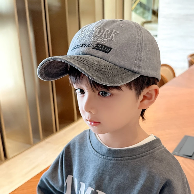 레트로 레터 키즈 야구 모자, 한국 자수 스냅백 모자,  소년 소녀, 조절 가능한 코튼, 어린이 피크 캡