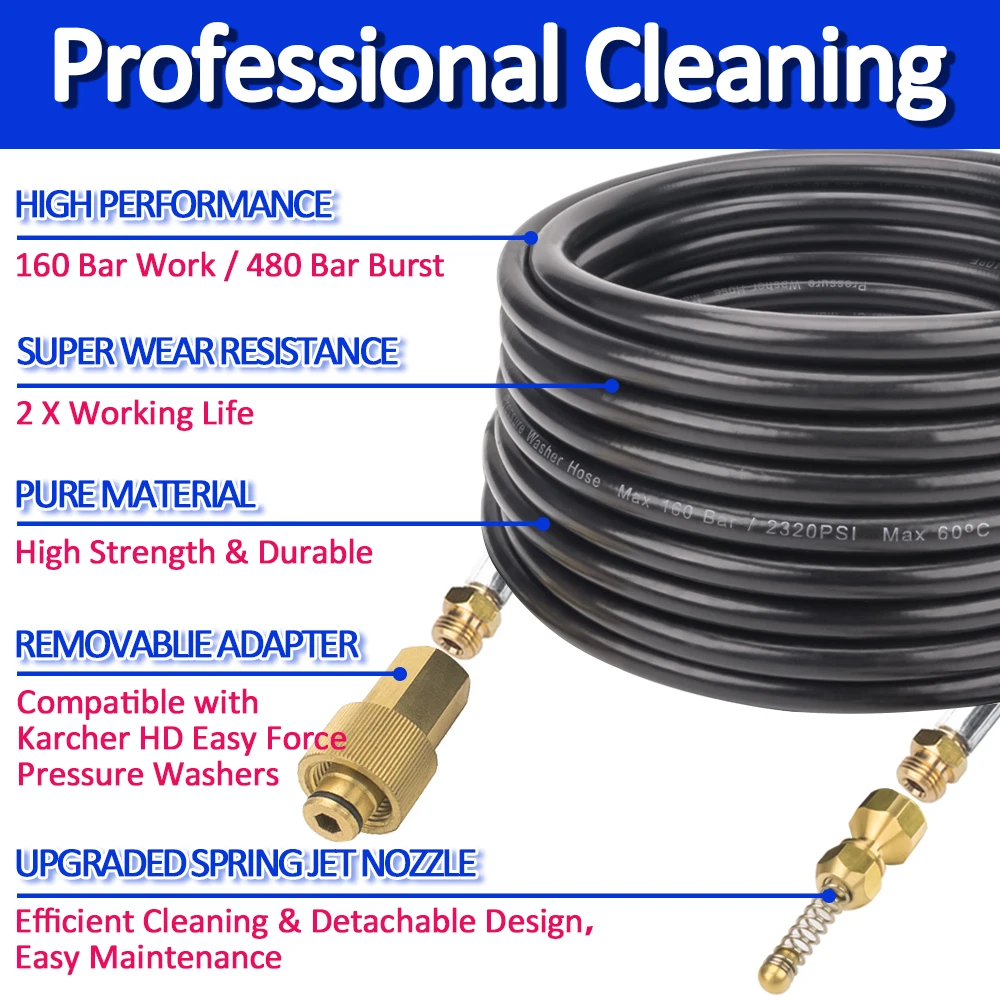New Heavy Duty Karcher HDS 6/12 Type Pressure Washer Drain Cleaning Jetting Hose 