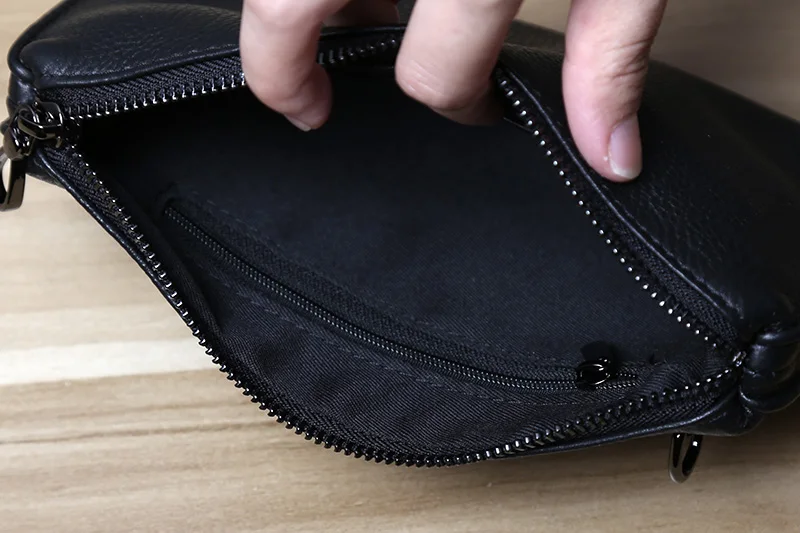 Retro-Lederhandtasche für Herren, getrommeltes Korn, erste Schicht, Rindsleder, große Kapazität, lässig, langer Reißverschluss, Geldbörse – Detail 10