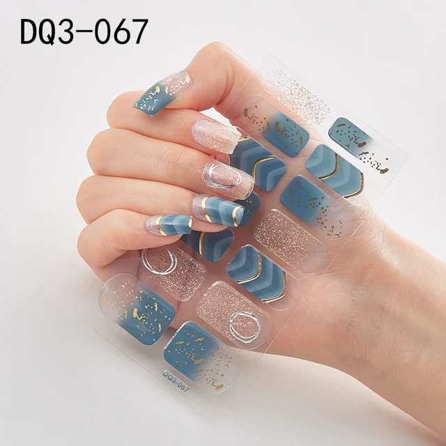 Korean Fashion Colorful 3D Glitter Sequins Nail Art Stickers Manicure DIY Nail Strips Wraps Solid Color DQ3-067