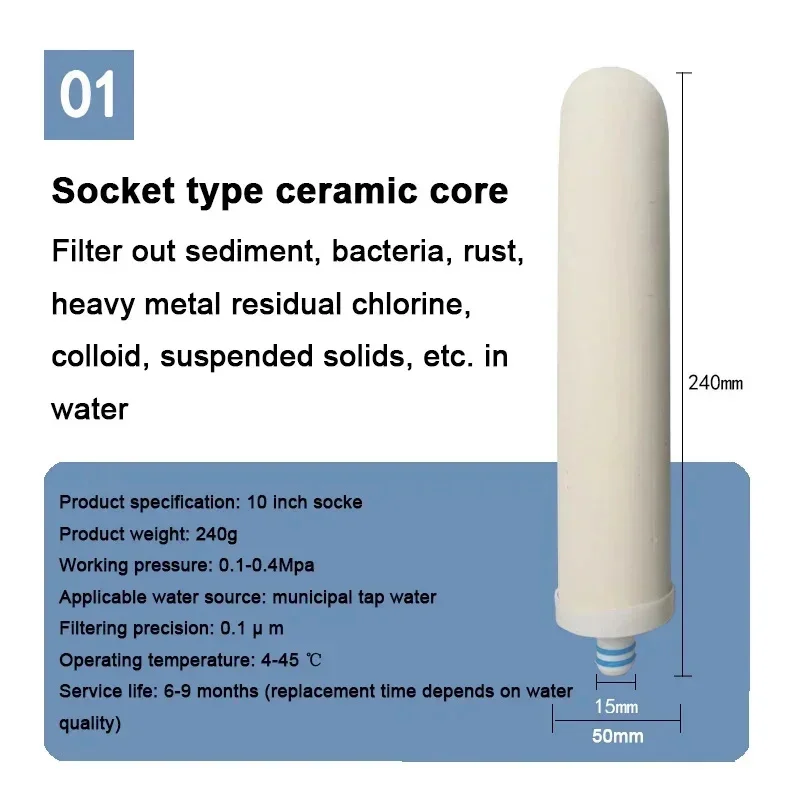 Water Purifier Ceramic Filter Element Activated Carbon Filter Element Removing Scale Residual Chlorine water filter