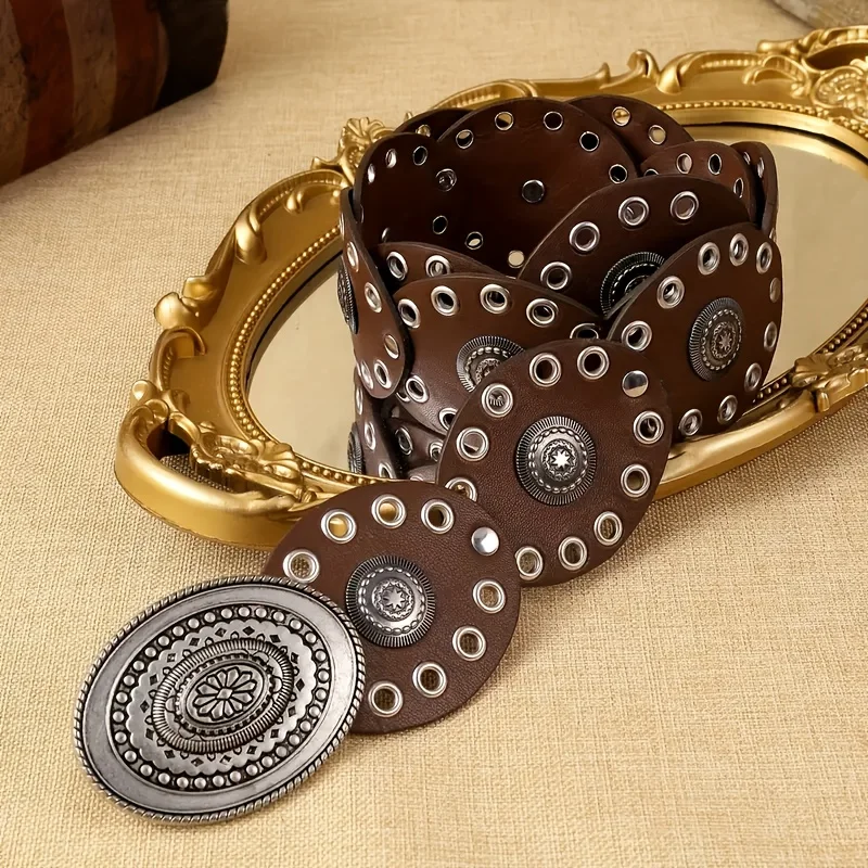 1pc Neue Vintage Stil Frauen Faux PU Gürtel mit Oval Niet Schnalle Bund Vintage Personalisierte Gürtel – Detail 12