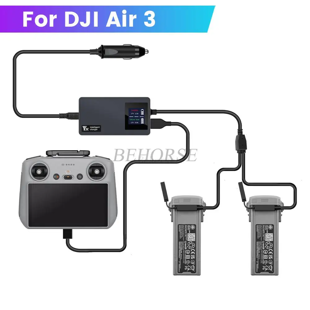 Digital Display Car Charger For DJI Air 3 Battery Dual LCD Charge With USB-A Port Remote Controller Charging Drone Accessories