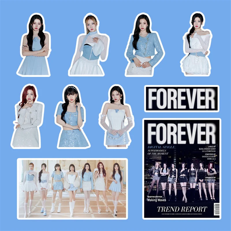 98pcs KPOP BABY MONSTER Stickers Album Photo FOREVER Single Support Head Stickers DIY Cell Phone Computer Decoration cartoon stickers