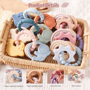 1pc Silicone Teether,Food Grade Baby 0-12 Toys,ToddlersTeething Ring Sensory Toys,Silicone Planet Teether Bracelet Accessories 5