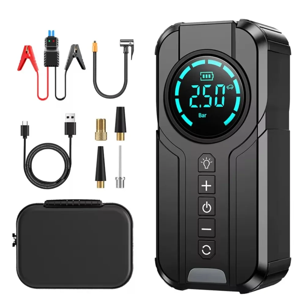 Car Jump Starter Air Pump Multi-function Air Compressor Tire Inflator Portable Battery Starter EVA Case Bag