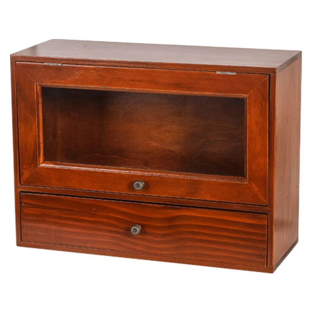 

Retro Desktop Storage Box Dresser Cosmetic Rack Dust-Proof Flip Wooden Antique Cabinet Tea Set Wooden Box Storage Closet