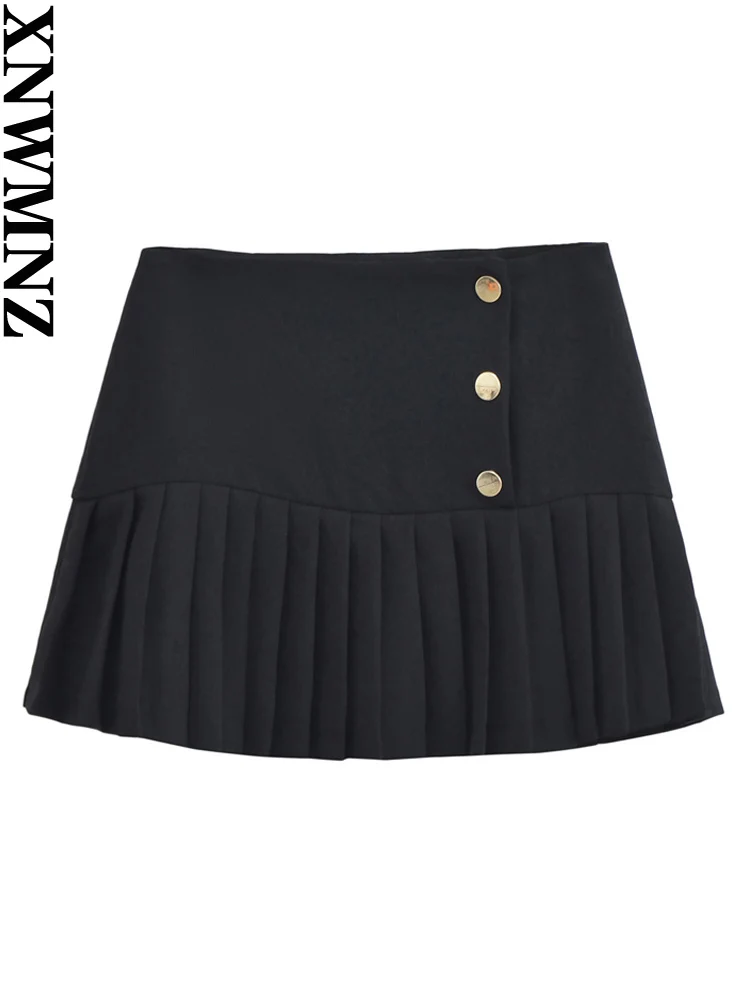 

XNWMNZ 2023 Women fashion box pleated skort Woman high street high waist front button female chic shorts skirt