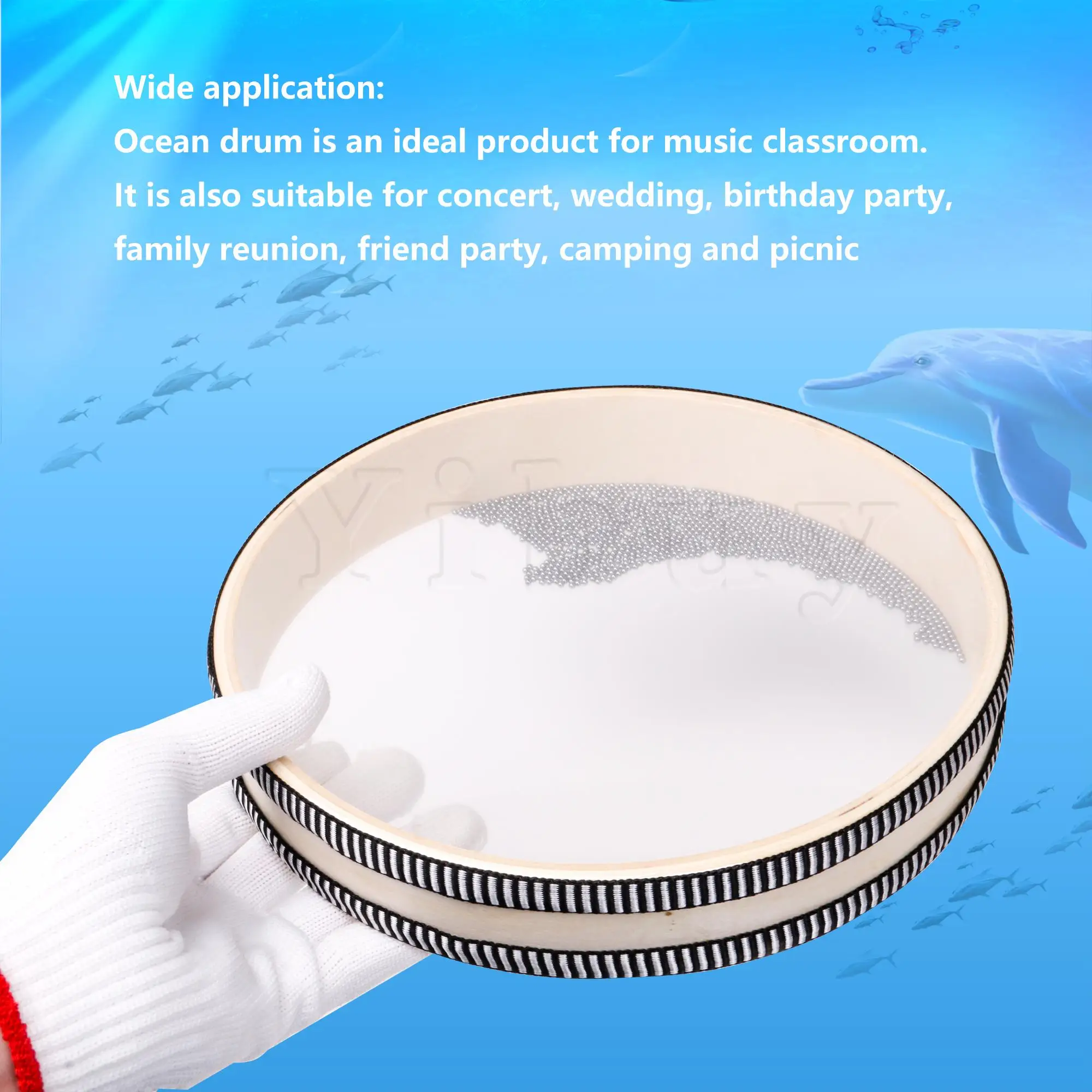 Yibuy Black Multicolor Natural Wooden Plastic Wave Bead Ocean Drum Musical Educational 8 10 Inch
