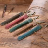 Genuine Leather Lanyard Pen Holder Portable Single Pencil Case Vintage Pen Pouch Sleeve Pen Protective Cover with Keychain 3