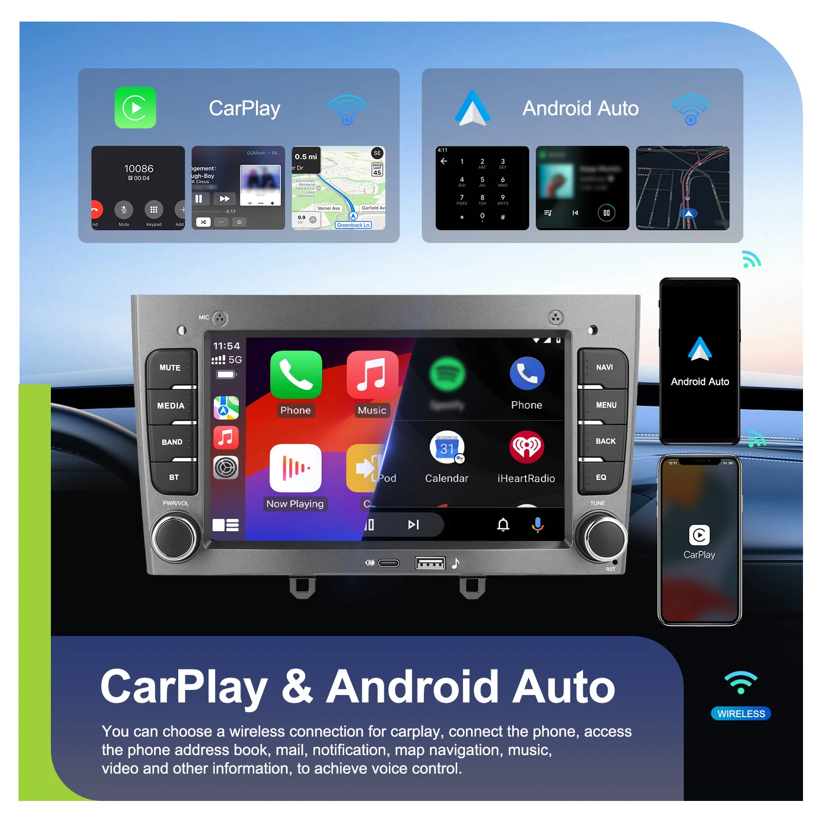 Radio para coche Podofo de 7 pulgadas, 4+64G, para Peugeot 408 2010-2012 /308 T7 2007-2013, FM RDS, WIFI, GPS, reproductor multimedia para coche, CarPlay inalámbrico, Android Auto, autoradio 4