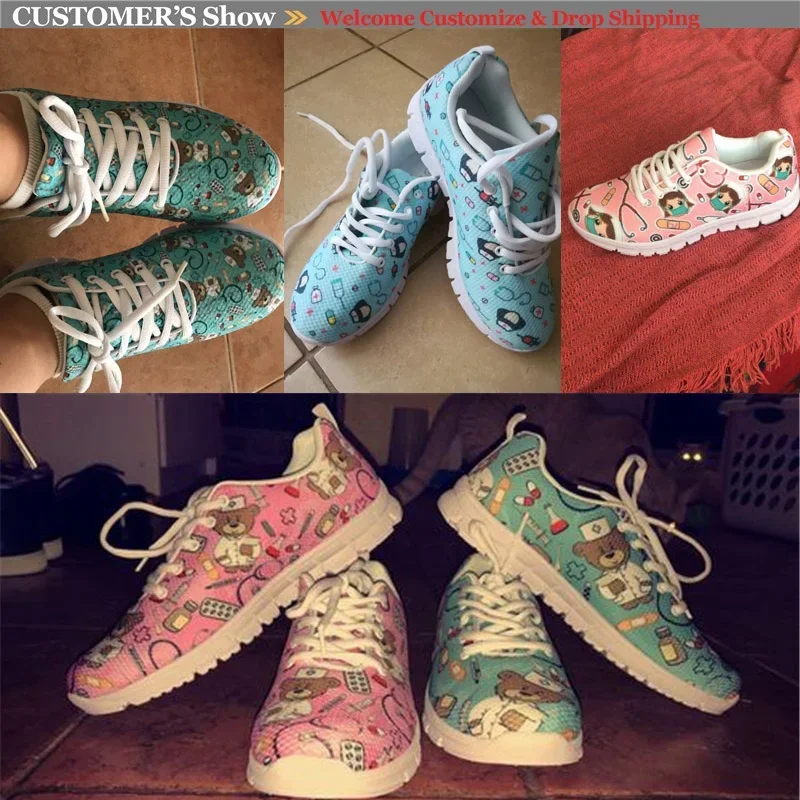 New Women Sneakers Schnauzer Printing Students Casual Lace Up Light Mesh Shoes Girls Non-slip Sport Shoes Large-sized Flats