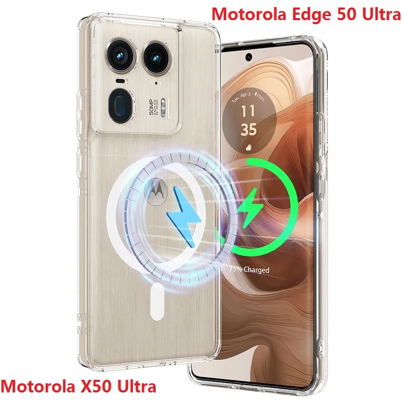 Clear Protective Magnetic Charging Case for Motorola Edge 50 Ultra