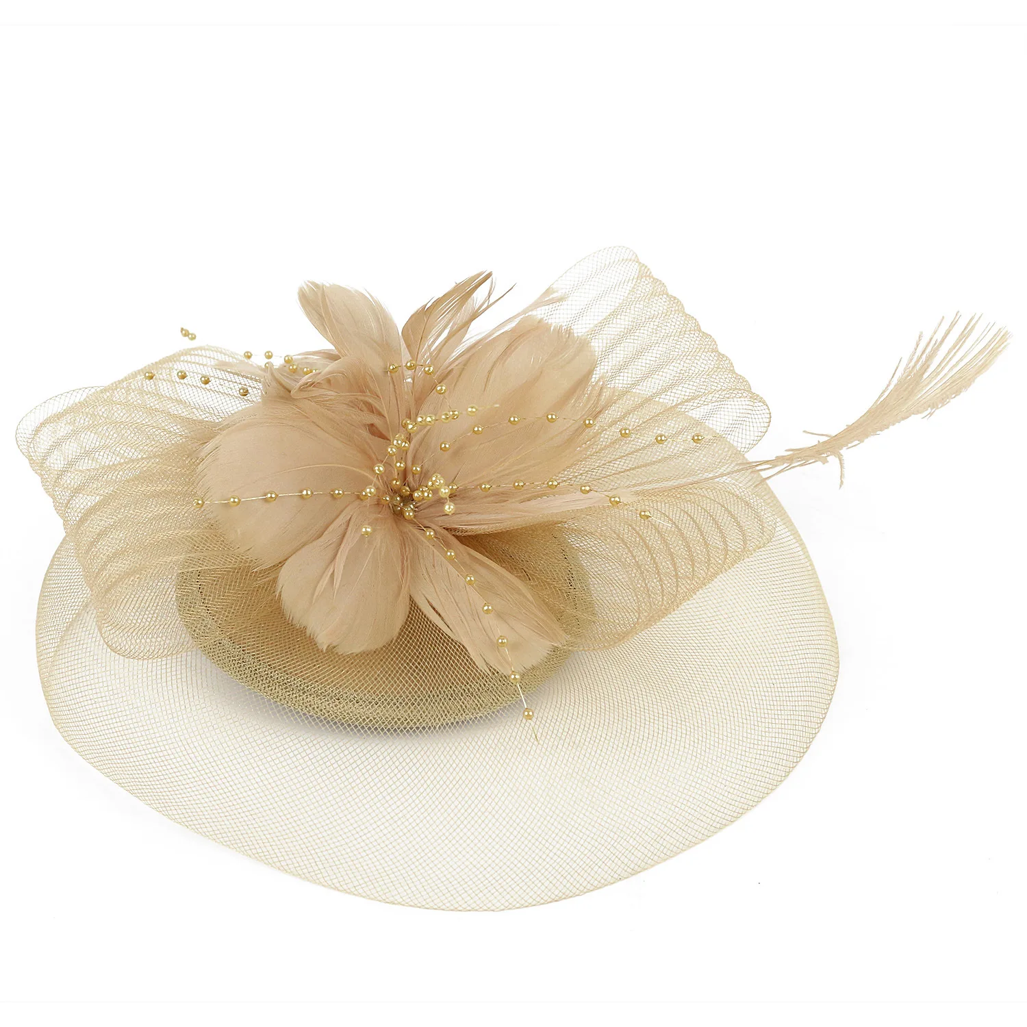 Women Ascot Fascinator Hat Feather Flower Mesh Hair Clip Kentucky Derby Photography Headwear Cocktail Tea Party Hair Accessory