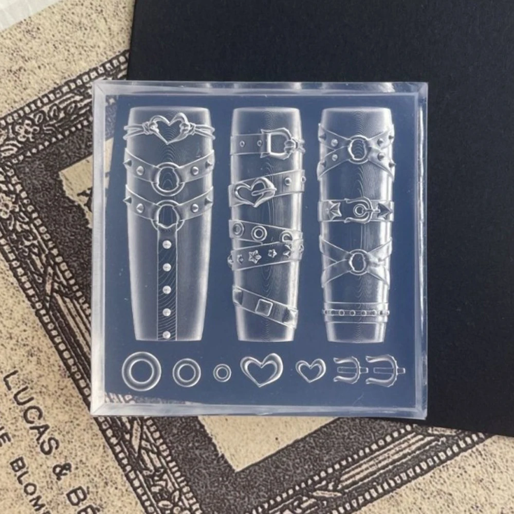 벨트 버클 펑크 여성용 레진 네일 파츠 도구 네일 몰드 실리콘 엠보싱 네일 아트 몰드 매니큐어 참 장식 용품 X