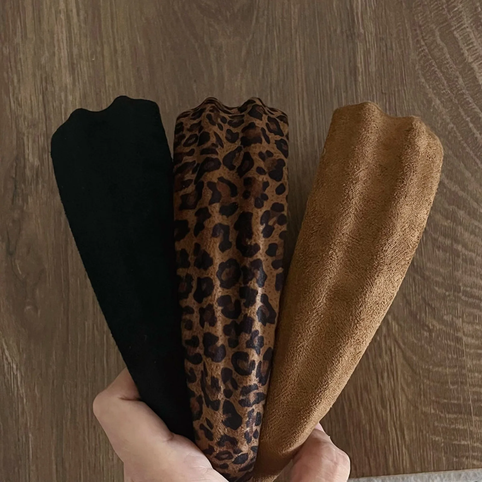 1PC Plush Wide-Brimmed Headbands For Women Leopard & Solid Color Hair Hoops Vintage Fashion Non-Slip Hair Accessories Stylish