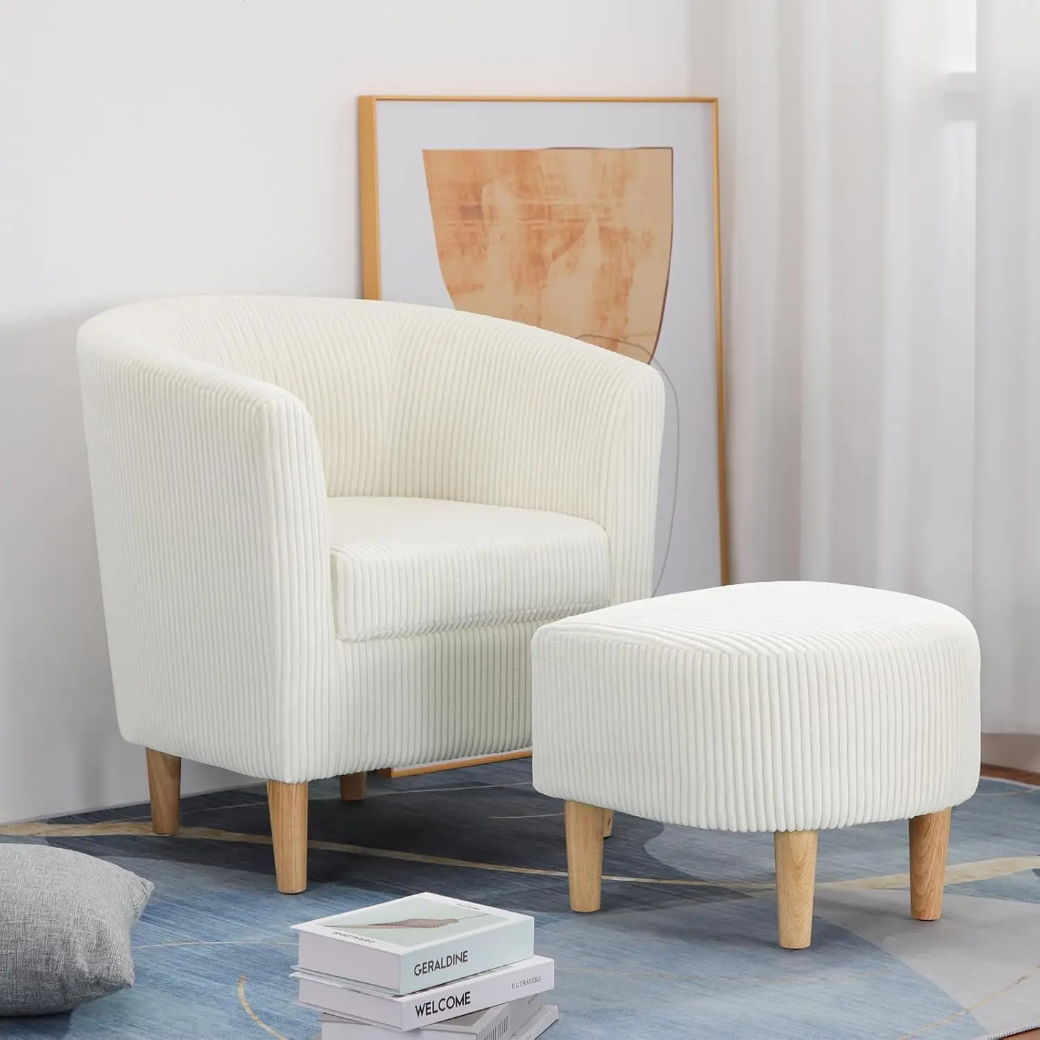 Chairs Set of 2,Barrel Chair with Comfy Armchair Corduroy Living Room Chairs Mid Century Modern Chair Upholstered Club Tub