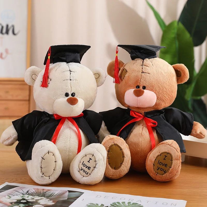 Cute Doctor Bear Plush Toy Kawaii Panda Bears with Doctorial Hat Plushies Doll Stuffed Animals Soft Kids Toys Graduation Gifts