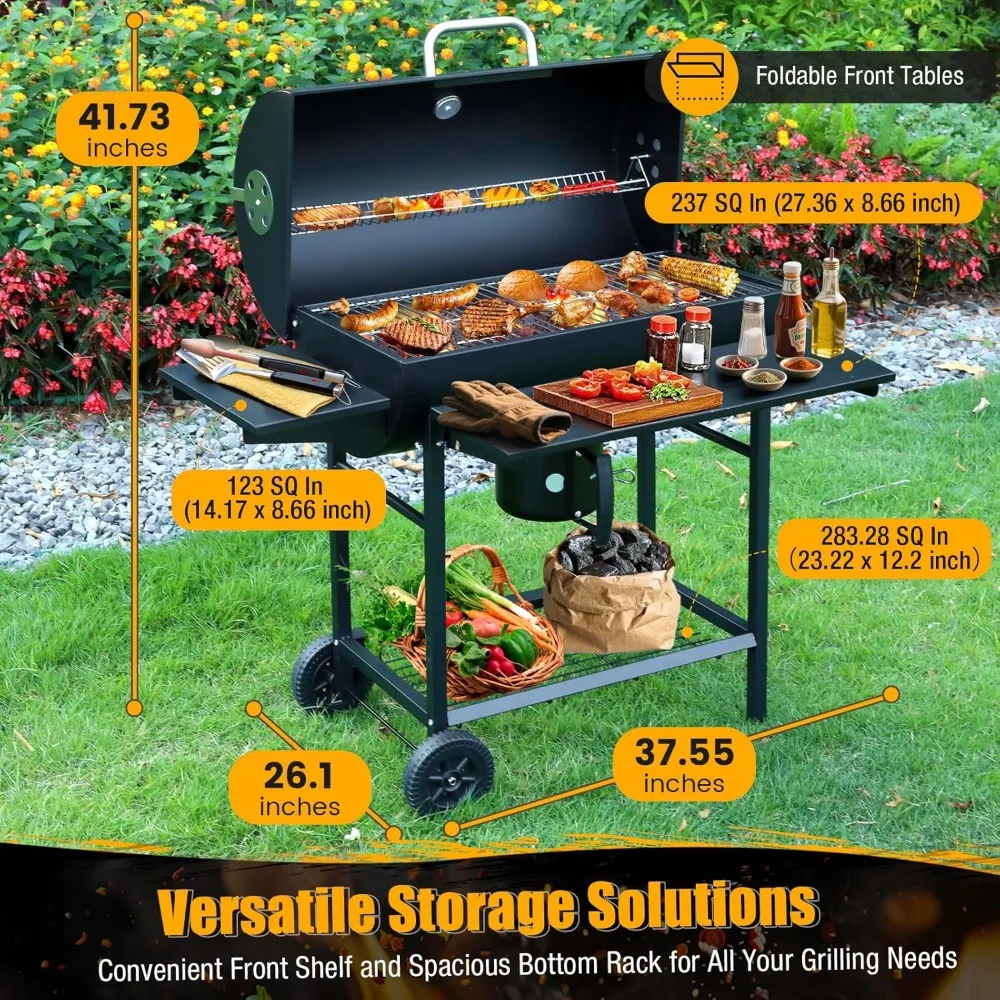 Luxurious Outdoor Barrel BBQ Grill with Side Table - High-End Smoker Combo for Backyard Grilling Sa399fffafcce4caea73f84c585f5a632x