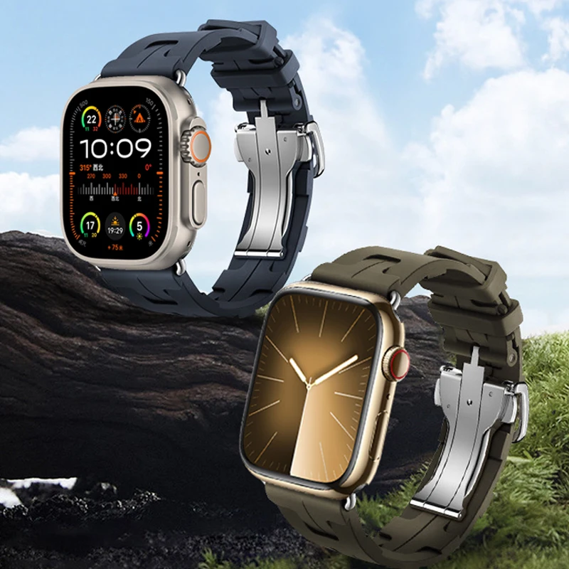 Kilim Single Tour Silicone Watch Strap with Logo and Folding Buckle