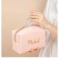 Personalized Embroidery Makeup Bag Portable PU Saffiano Leather Waterproof Toiletry Cosmetic Kits for Man Woman Custom Name Logo 1