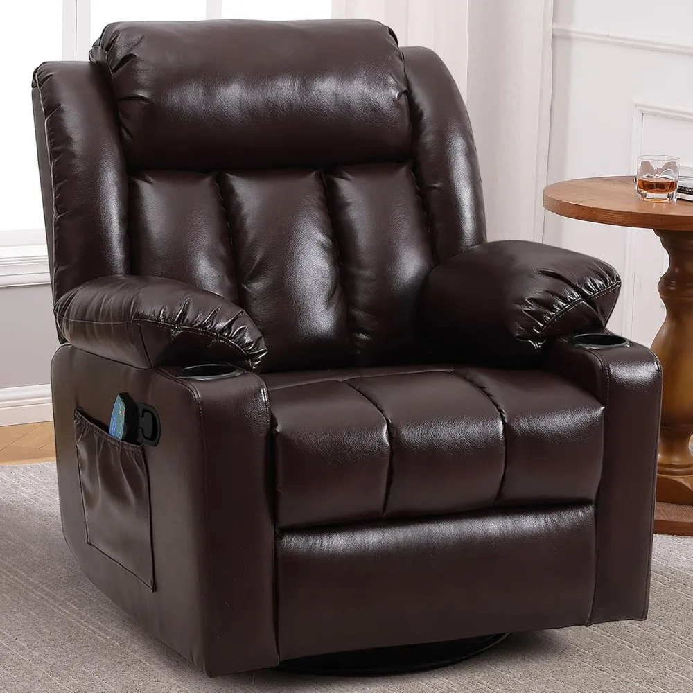 Recliner Chair, Overstuffed Large Manual Recliner Swivel Glider with Massage and Heat, Upholstered Soft Fabric, Recliner Chair