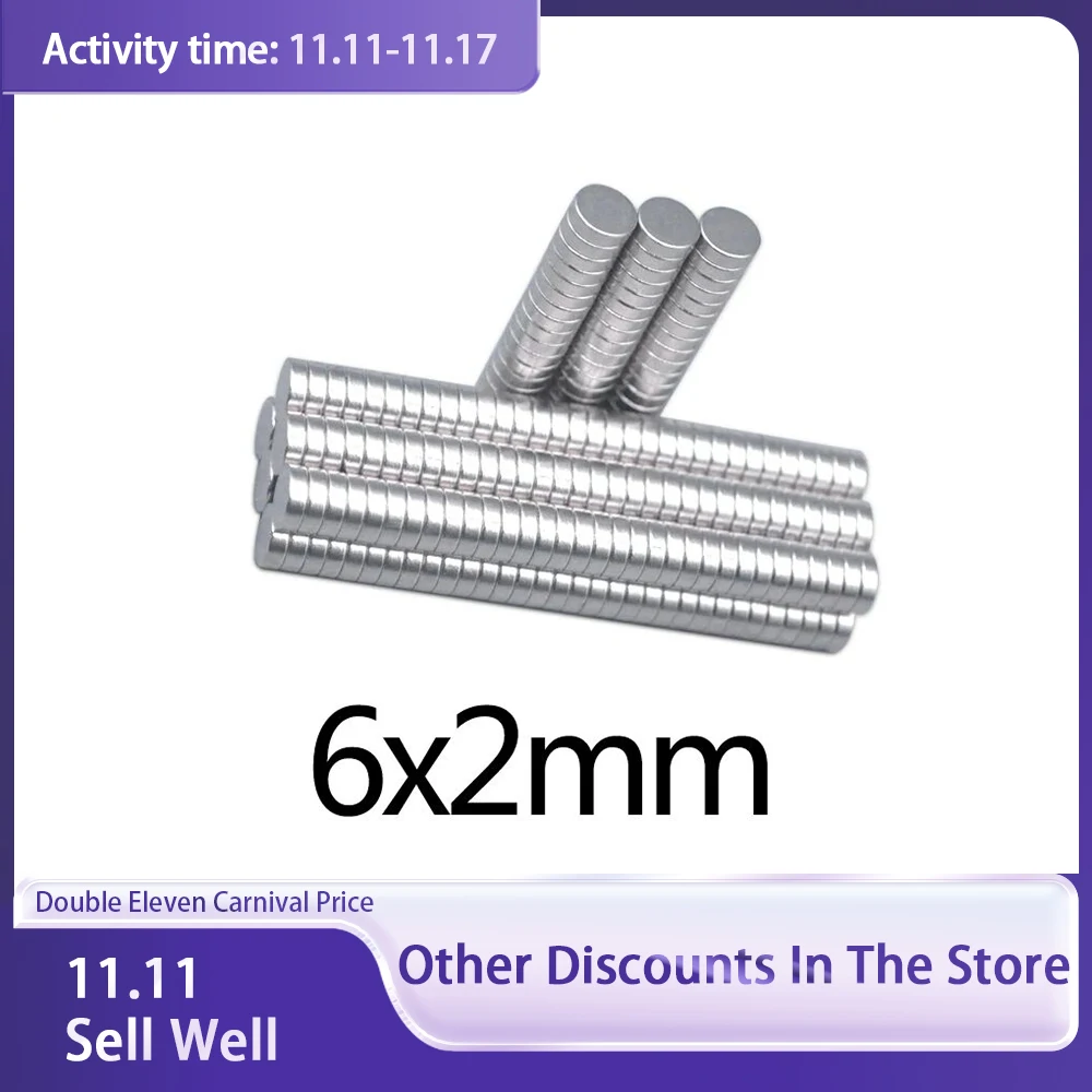 

50/100/200pcs 6x2 mm Mini Small circular Magnets 6mmx2mm Fridge N35 Neodymium Magnet Dia 6x2mm Permanent NdFeB Magnets 6*2