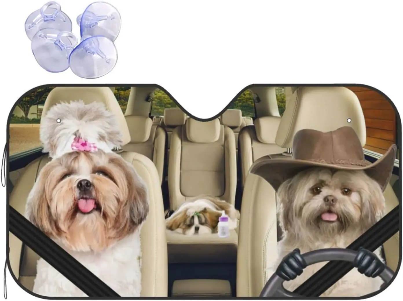

Funny Pet Shih Tzu Dog Driver Driving Puppy Family Cute Animal Themed Printed Car Windshield Sun Shade Blocks Uv Rays Sun Visor