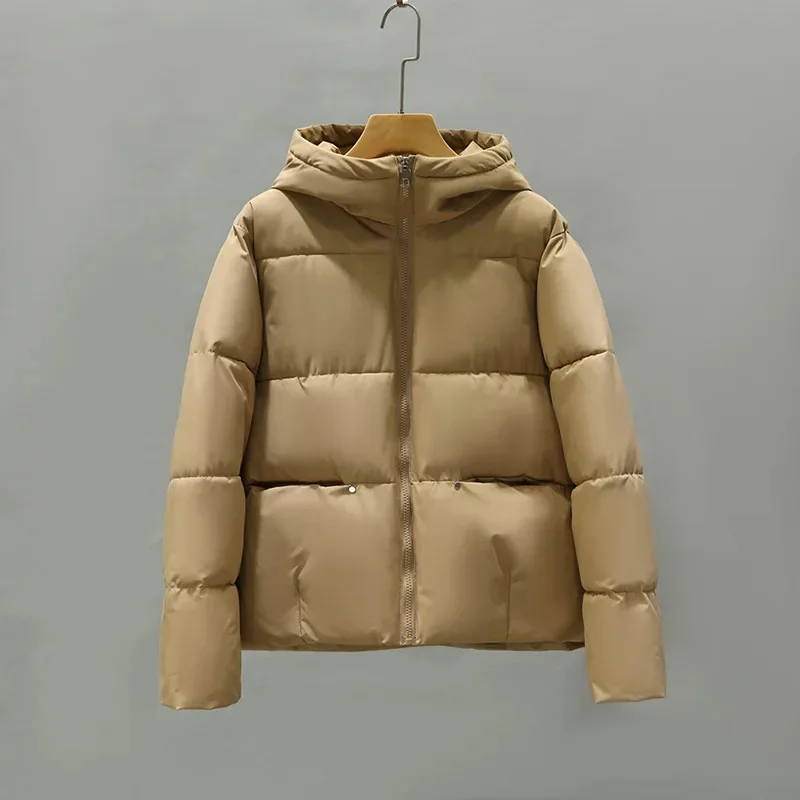 

Женское базовое пальто на молнии с воротником-стойкой, зимняя верхняя одежда, новинка 2024, Женская Короткая толстая пуховая куртка с хлопковой подкладкой