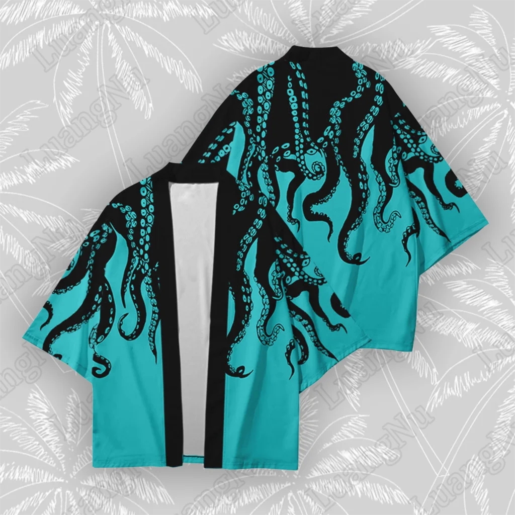 Octopus Kimono Summer Japanese Streetwear Cloak Haori Samurai Costumes Men Women Yukata Casual Beach Cardigan