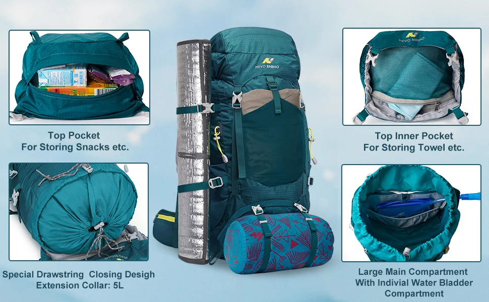 2024 New Internal Frame Ergonomic 65L Breathable Hiking Backpack