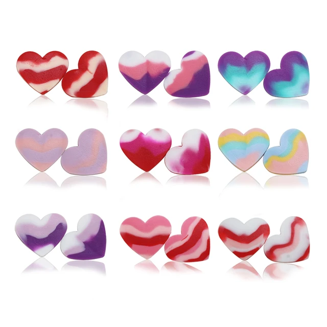10/20Pcs New Valentine Beads Silicone Heart Rainbow Colorful Lover Couple  Design Daisy Print For Pacifier