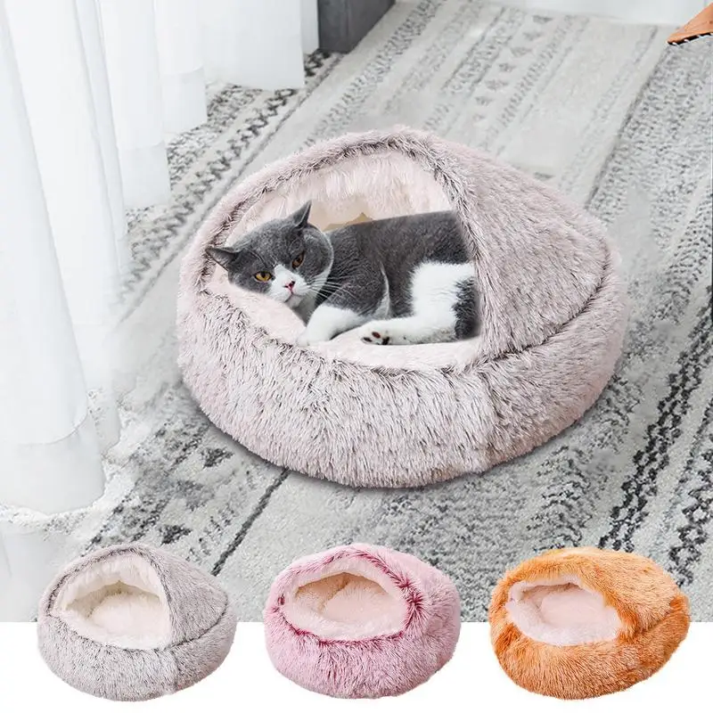 

Soft Plush Round Cat Bed Pet Mattress Warm Comfortable Basket Cat Dog 2 In 1 Sleeping Bag Nest For Small Dogs Cat Cave Bed