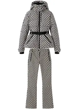 2025 Women's Winter Hooded Padded Sport Parkas Pants 2 PCS Set Belt Female Elegant Warm Windproof Skiing Coats Jackets Trousers 1