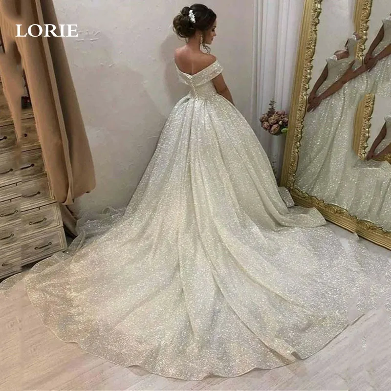 LORIE Wedding Dresses A Line Off The Shoulder Shiny Glitter Bride Dress Vestidos de novia Wedding Gown