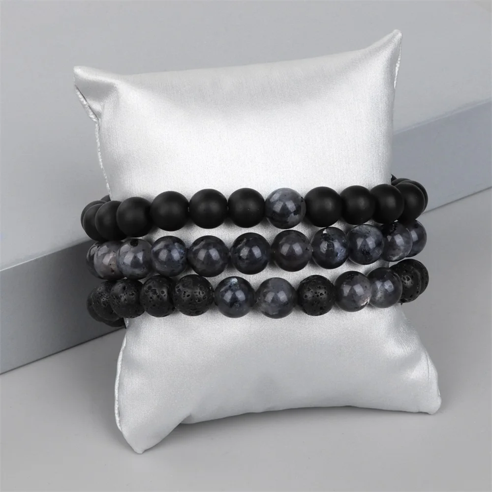 LEAQU 8/10mm Black Stone Beads Charm Bracelet Men Women Minimalist Bangle  Jewelry 