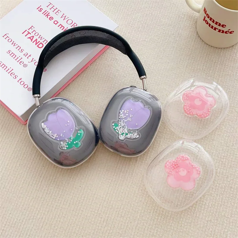 New Quicksand Flower Protective Cover For Airpods Max Earphone Case  Transparent Silicon For Apple Airpods Max Headphone Cover - AliExpress