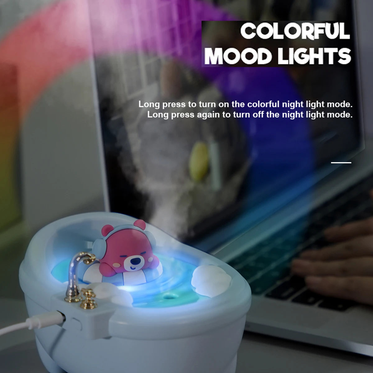 Tub Air Humidifier with Small Spray Hydration, Silent USB Aromatherapy Diffuser for Bedroom, Desktop, Car, Home, and Office Use 5