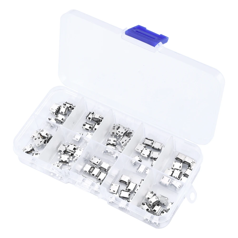 

50pcs/lot 5Pin Micro-B SMD Micro USB Connector 10 style mix Female Port Jack Tail Sockect Plug For phone data connector