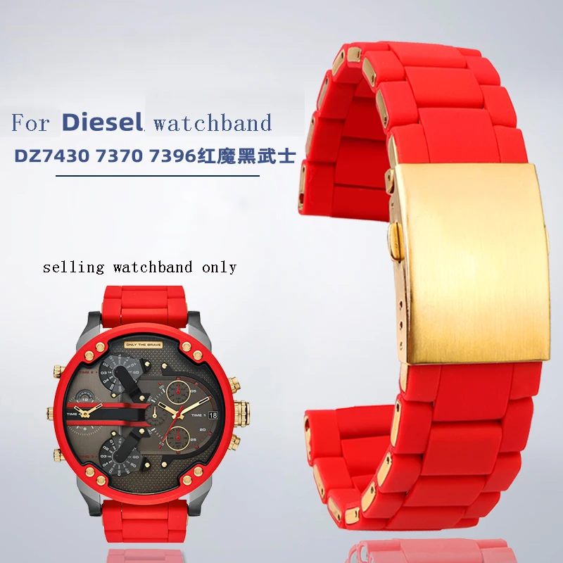 

28mm Silicone Stainless Steel Watchband for Diesel Watch Strap DZ7396 DZ7370 DZ4289 DZ7070 DZ7395 Men Rubber Wrist Band Bracelet