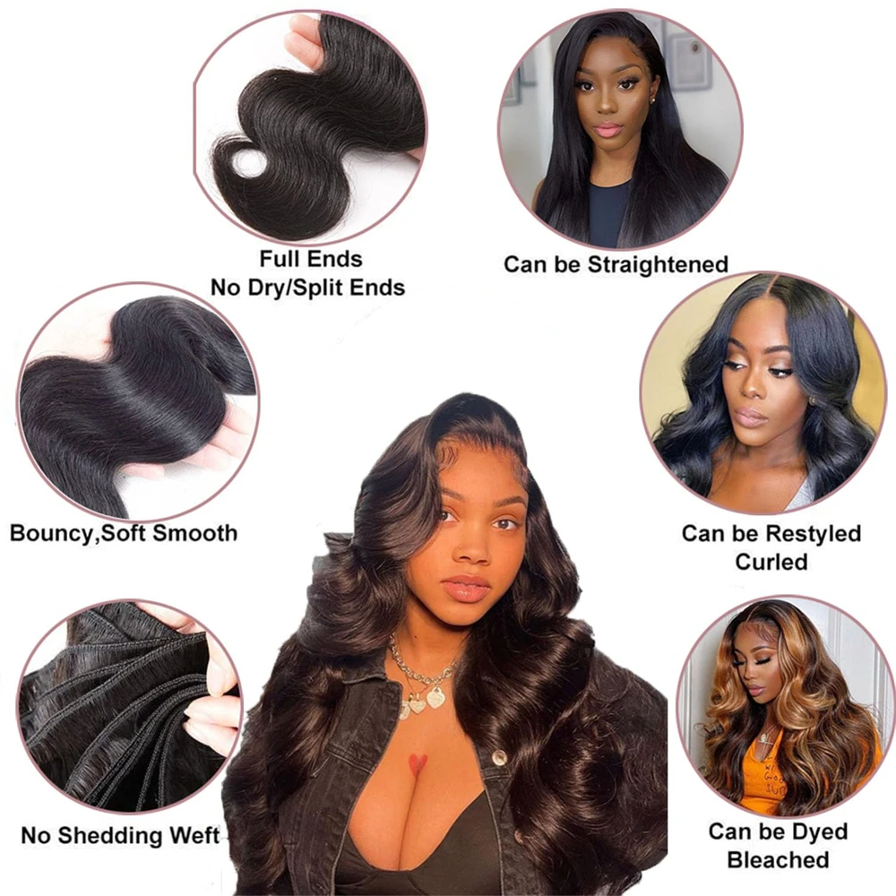 Body Wave Bundles Human Hair Bundle 100% Unprocessed 30 32 Inch Virgin 1 3 4 Bundle Brazilian Nature Body Weave Hair Extensions