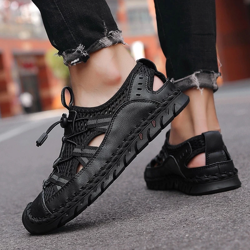 New Summer Breathable Men Sandals Fashion Roman Sandals Handmade Mesh Men Casual Shoes Platform Outdoor Men\'s Beach Sandals