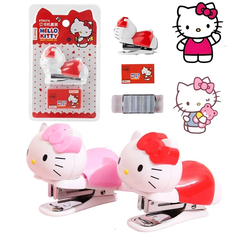 Anime Sanrio Hello Kittys Staplers Set Kawaii Cute Cartoon Beauty Student Material Test Paper Mini Binding Machine Toy Girls