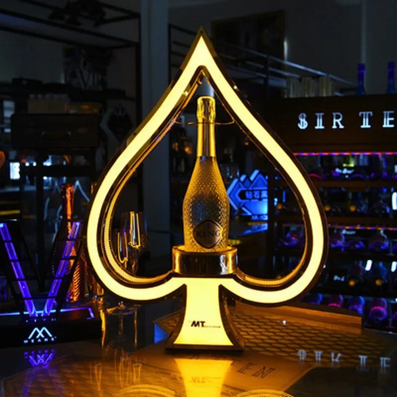 LED Rechargeable Ace of Spade Beer Bottle Holder VIP Cocktail Wine Champagne Bottle Presenter Glorifier Display Case
