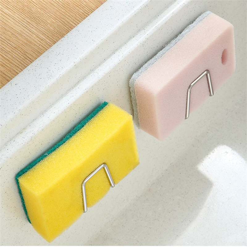 Description Picture 4 of item2PCS Kitchen Stainless Steel Sink Sponges Holder Self Adhesive Drain Drying Storage Rack Household Wall Organizer Hooks
