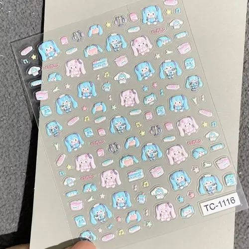 Hatsune Miku Relief Nail Stickers Hatsune Miku Project DIVA Anime Peripheral Creativity Three-dimensional Phone Case Diy Decal - Image 5