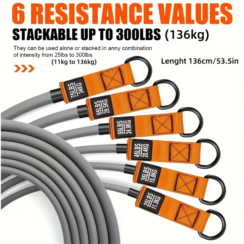 Ultimate 12-Piece Heavy Resistance Band Set with Handles - 300 LBS Latex