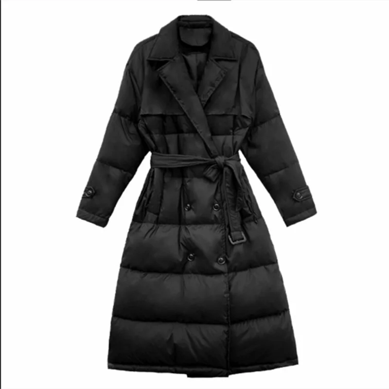 

90% White Duck Down Jacket Long Type Lacing Winter Lady Women Outdoors Trekking Working Windproof Loose Sleeves Drawstring Coat