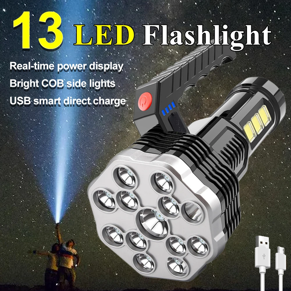 

Portable 13 LED+COB Searchlight Super Bright Outdoor Flashlight Rechargeable Multi-function Waterproof Led Long-range Spotlight